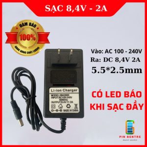 Sạc pin 2s 8,4V - 2A dùng cho pin Li-ion dụng cụ cầm tay có LED báo đầy