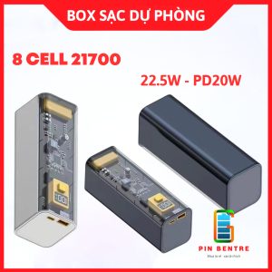 Box Sạc Dự Phòng Trong Suốt 22.5W Sử Dụng 8 Pin 21700 ( Chưa Pin )